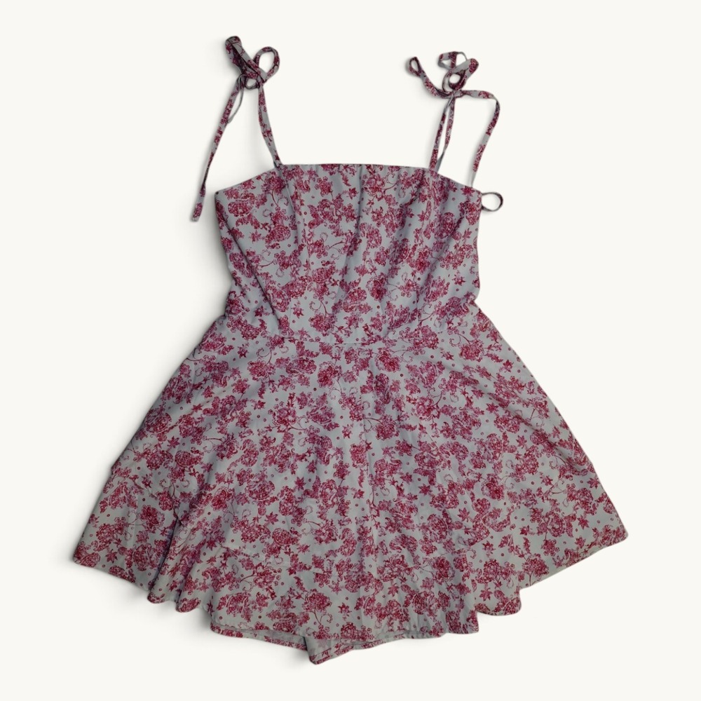 Zexxxy Raspberry Pink‎ Cream Toile Tie Shoulder Romper Size Large